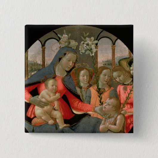 Maagd en kind met sint-janskruid vierkante button 5,1 cm (Voorkant)