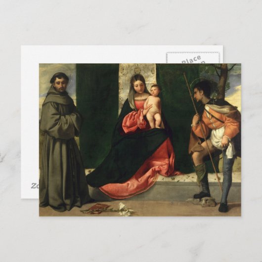Maagd en kind met St. Anthony van Padua Briefkaart (Voorkant / Achterkant)