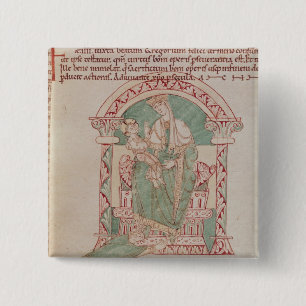 Maagd en kind met St. Gregory de Grote Vierkante Button 5,1 Cm