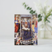 Maagd en kind op de troon met muziek maken engel briefkaart (Staand voorkant)