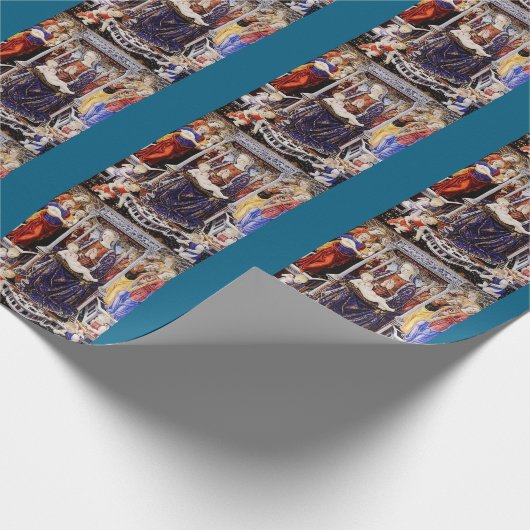 Maagd en kind op de troon met muziek maken engel cadeaupapier (Hoek)