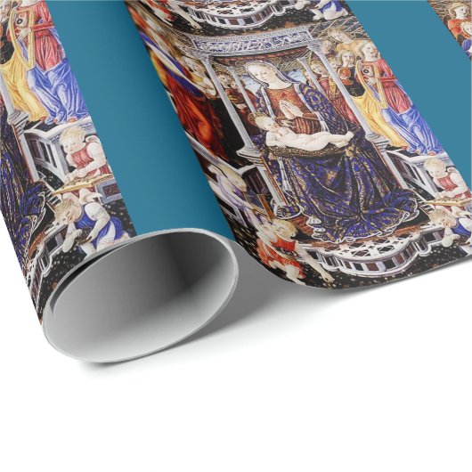 Maagd en kind op de troon met muziek maken engel cadeaupapier (Rol Hoek)