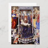 Maagd en kind op de troon met muziek maken engel kaart (Voorkant / Achterkant)