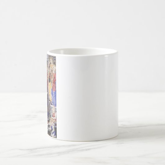 Maagd en kind op de troon met muziek maken engel koffiemok (Center)