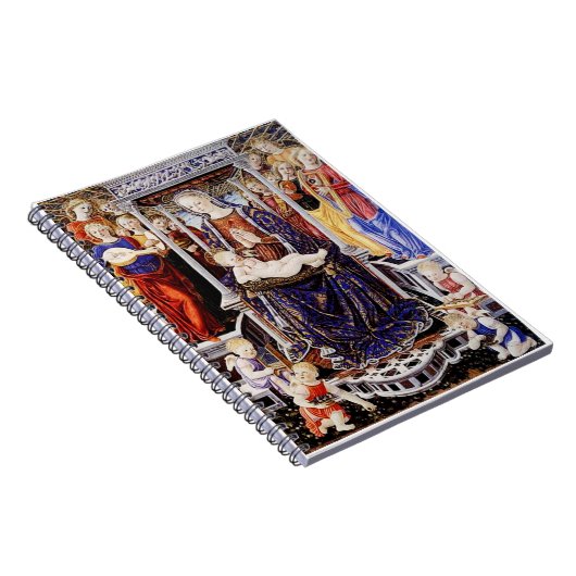 Maagd en kind op de troon met muziek maken engel notitieboek (Rechterzijde)