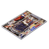 Maagd en kind op de troon met muziek maken engel notitieboek (Linkerzijde)