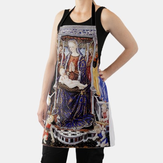 Maagd en kind op de troon met muziek maken engel schort (Insitu)