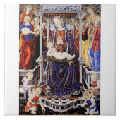 Maagd en kind op de troon met muziek maken engel tegeltje (Voorkant)