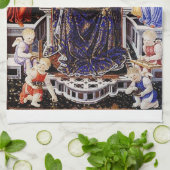 Maagd en kind op de troon met muziek maken engel theedoek (Gevouwen)