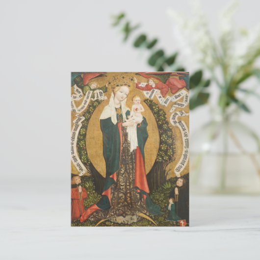 Maagd en kind op een Crescent Moon uit Destna Briefkaart (Staand voorkant)