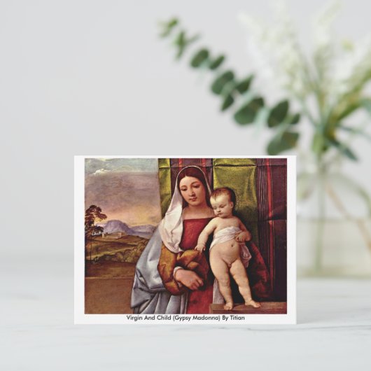 Maagd en kind (zigeunerMadonna) van Titiaan Briefkaart (Staand voorkant)