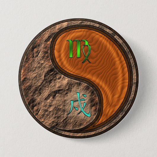 Maagd & Houten Hond Ronde Button 7,6 Cm (Voorkant)