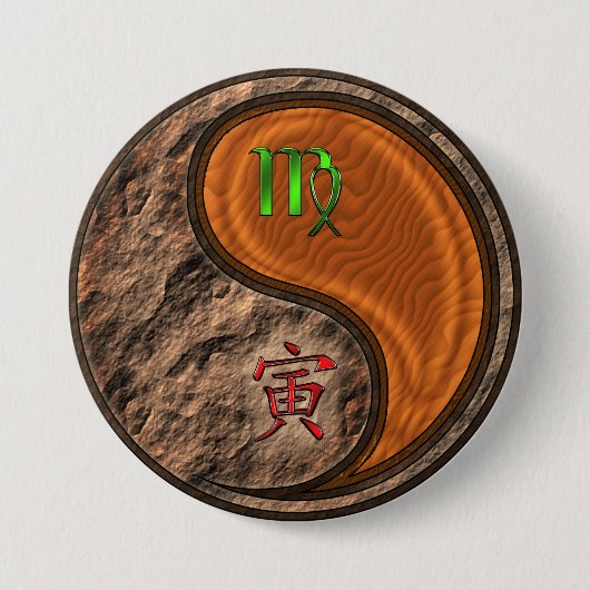 Maagd & Houten Tijger Ronde Button 7,6 Cm (Voorkant)