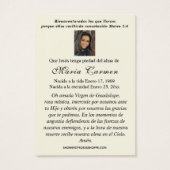 Maagd Kerstmis Guadalupe Spaanse begrafenis gebed Visitekaartje (Achterkant)