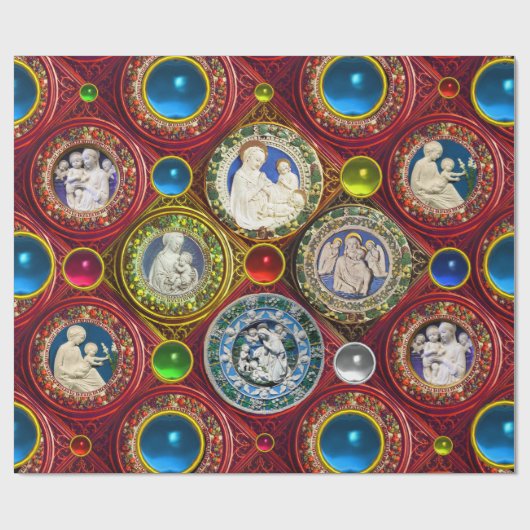 MAAGD, KIND, ENGELEN, BLOEMENKERSTKRONEN, PARELTJE CADEAUPAPIER (Vlak)