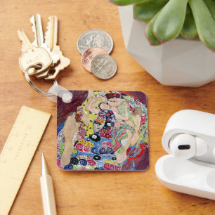 Maagd (Maagd), Gustav Klimt, Vintage Art Nouveau Sleutelhanger