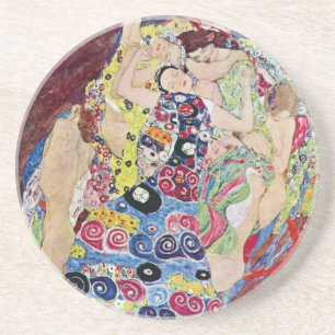 Maagd (Maagd), Gustav Klimt, Vintage Art Nouveau Zandsteen Onderzetter