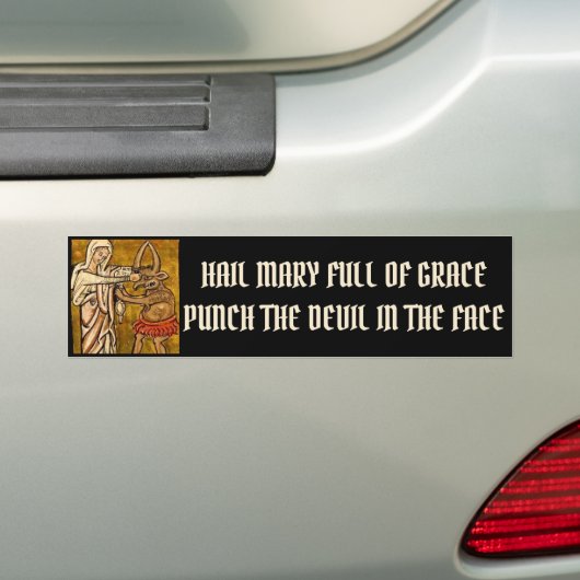 Maagd Maagd Maria die de duivel in het gezicht sla Bumpersticker (Op auto)
