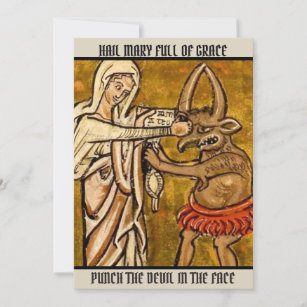 Maagd Maagd Mary, zonder geld, slaat de duivel in  Bedankkaart