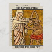 Maagd Maagd Mary, zonder geld, slaat de duivel in  Bedankkaart (Voorkant / Achterkant)