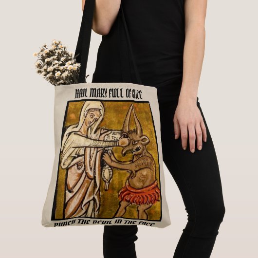Maagd Maagd Mary, zonder geld, slaat de duivel in  Tote Bag (Dichtbij)