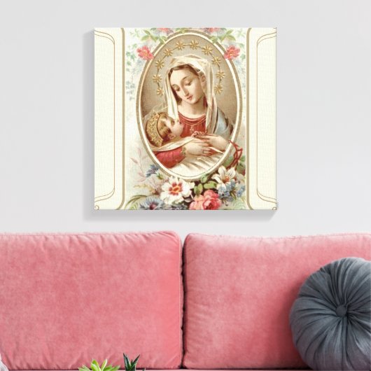 Maagd Madonna Maria met Christus Kind Jezus Rozen Canvas Afdruk (Insitu (Woonkamer))