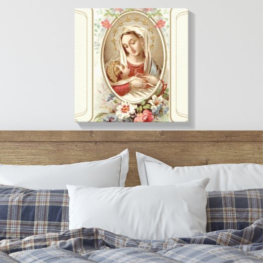 Maagd Madonna Maria met Christus Kind Jezus Rozen Canvas Afdruk (Insitu (Slaapkamer))