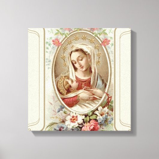 Maagd Madonna Maria met Christus Kind Jezus Rozen Canvas Afdruk (Voorkant)