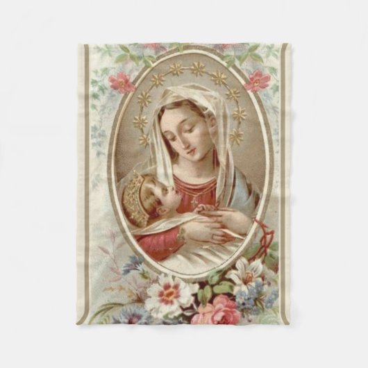 Maagd Madonna Mary met Jezus Rozen Fleece Deken (Voorkant)