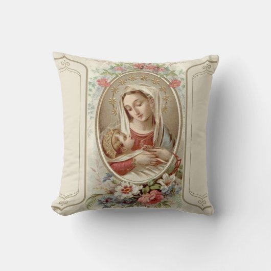 Maagd Madonna Mary met Jezus Rozen Kussen (Voorkant)
