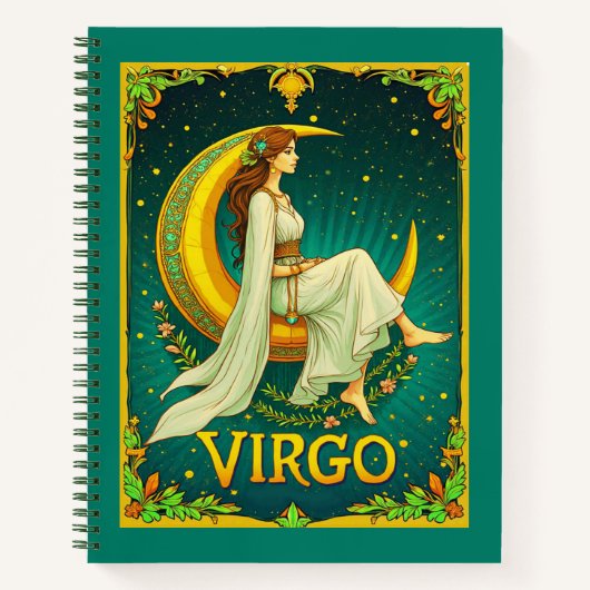 Maagd Maiden Zittend op Crescent Moon Journal Notitieboek (Voorkant)