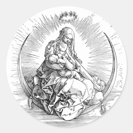 Maagd Maria baby Jesus halve maan Art Poster Ronde Sticker (Voorkant)