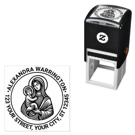 Maagd Maria Baby Jezus #2 Naam Retouradres Zelfinktende Stempel (In situ)