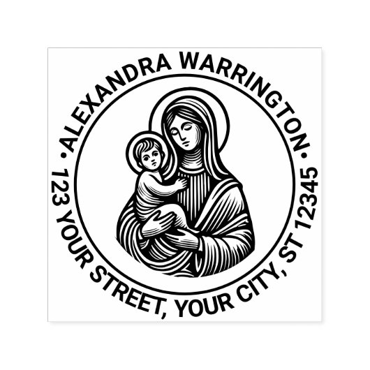 Maagd Maria Baby Jezus #2 Naam Retouradres Zelfinktende Stempel (Design)