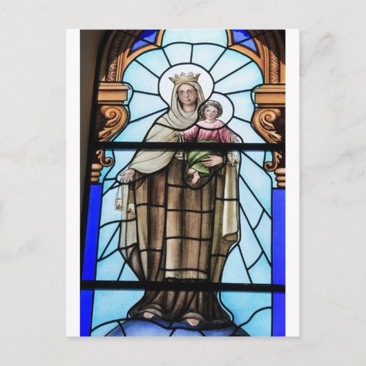 Maagd Maria baby Jezus Christus gekleurd glas Briefkaart (Voorkant)