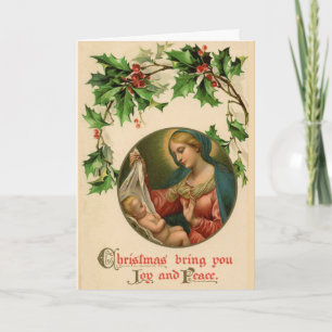 Maagd Maria Baby Jezus Hulst Klimop Religieus Feestdagen Kaart