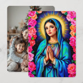 Maagd Maria Bidden Voeg familiefoto toe Feestdagenkaart (Voorkant / Achterkant)