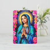 Maagd Maria Bidden Voeg familiefoto toe Feestdagenkaart (Staand voorkant)