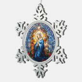 Maagd Maria biddend Glas in lood Tin Sneeuwvlok Ornament (Rechts)