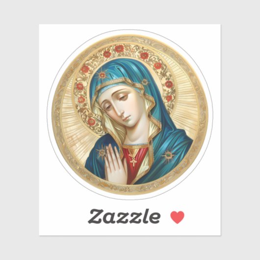 Maagd Maria biddend met een cirkel van rode bloeme Sticker (Vel)