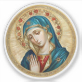 Maagd Maria biddend met een cirkel van rode bloeme Sticker (Voorkant)