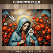 Maagd Maria bidt het kruis in bloemen, Heilige Dui Tissuepapier