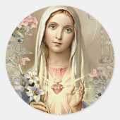 Maagd Maria Bloemkatholiek Ronde Sticker (Voorkant)