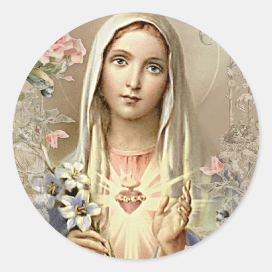 Maagd Maria Bloemkatholiek Ronde Sticker (Voorkant)