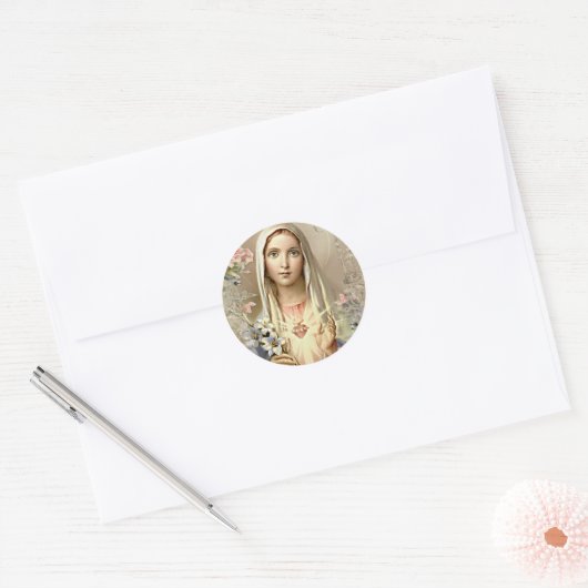 Maagd Maria Bloemkatholiek Ronde Sticker (Envelop)