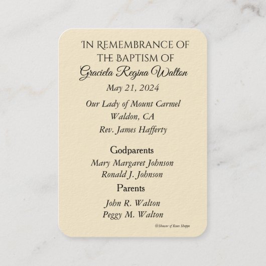 Maagd Maria Doopherdenking Heilige Kaart Visitekaartje (Achterkant)