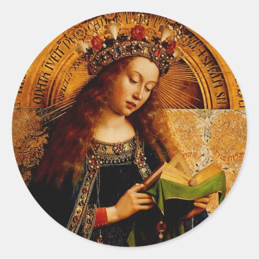 Maagd Maria door Jan van Eyck Ronde Sticker (Voorkant)