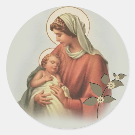 Maagd Maria en Baby Jesus Ronde Sticker (Voorkant)