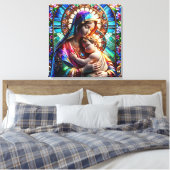 Maagd Maria en Baby Jezus Glas in lood Canvas Afdruk (Insitu (Slaapkamer))