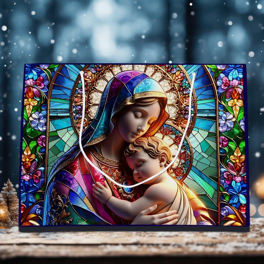 Maagd Maria en Baby Jezus Glas in lood Groot Cadeauzakje